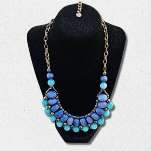 Dyed Layered Stones Necklace Gold Tone Chain Signed "T" Hallmark Purple/Green OS